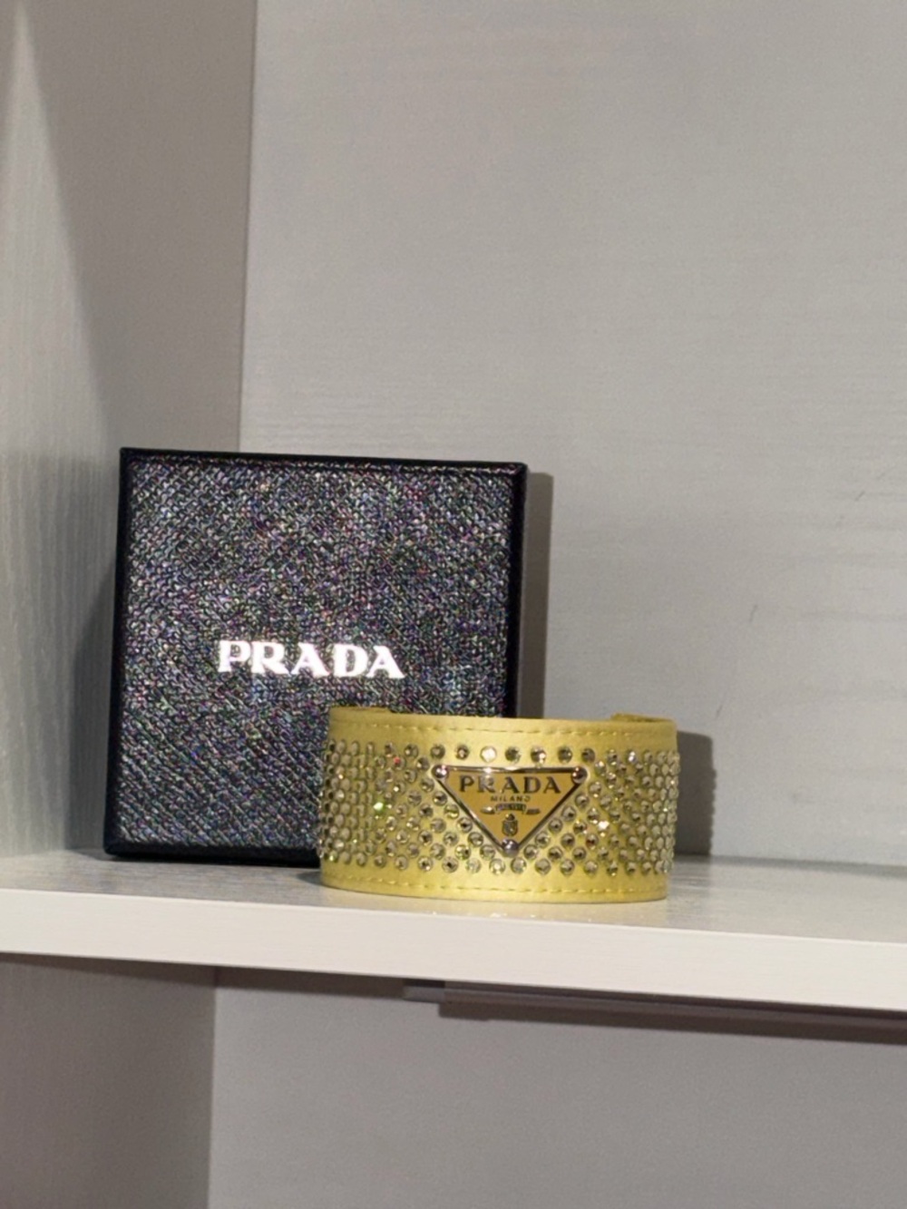 💛Prada Yellow Crystal Cuff with Logo Plaque✨ - Picture 4 of 8